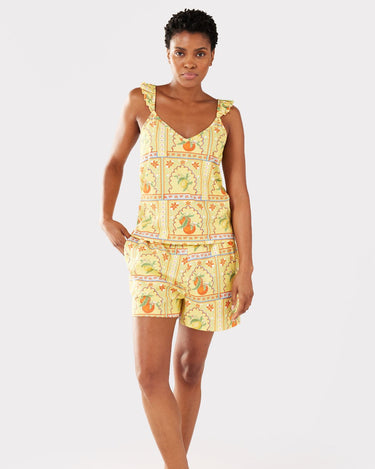 Yellow Citrus Tiles Organic Cotton Cami Short Pyjama Set